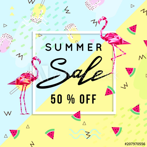 500x500 Summer Sale Banner Template Background With Flamingo, Summer