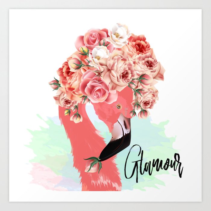 700x700 Pink Flamingo, Vector Fashion Illustration Art Print