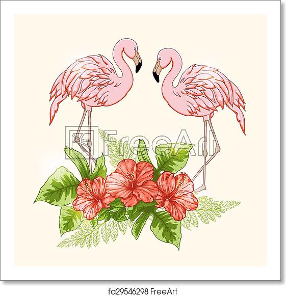 561x581 Free Art Print Of Background With Flowers And Pink Flamingo