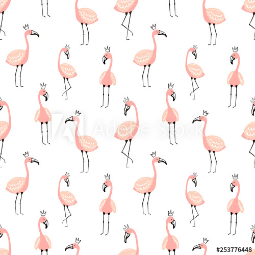 500x500 Seamless Tropical Pattern With Cute Pink Flamingos Vector Summer