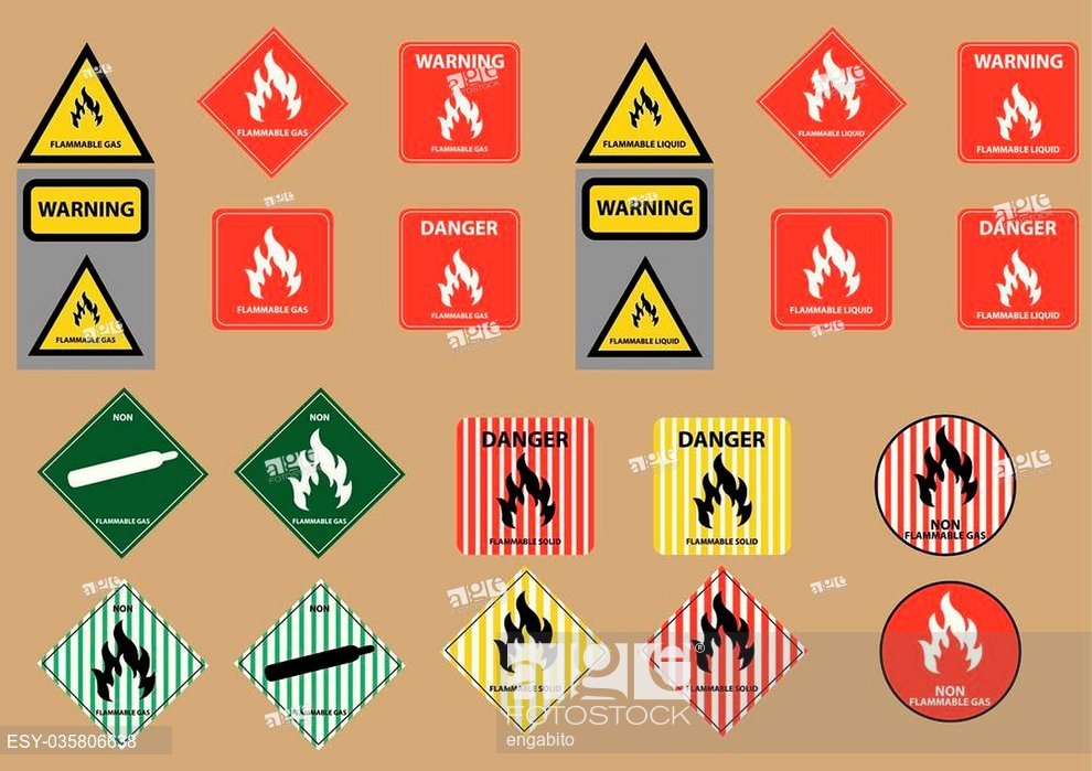 990x699 Set Of Flammable Liquid Gas Solid Fuel Sign Vector Illustration