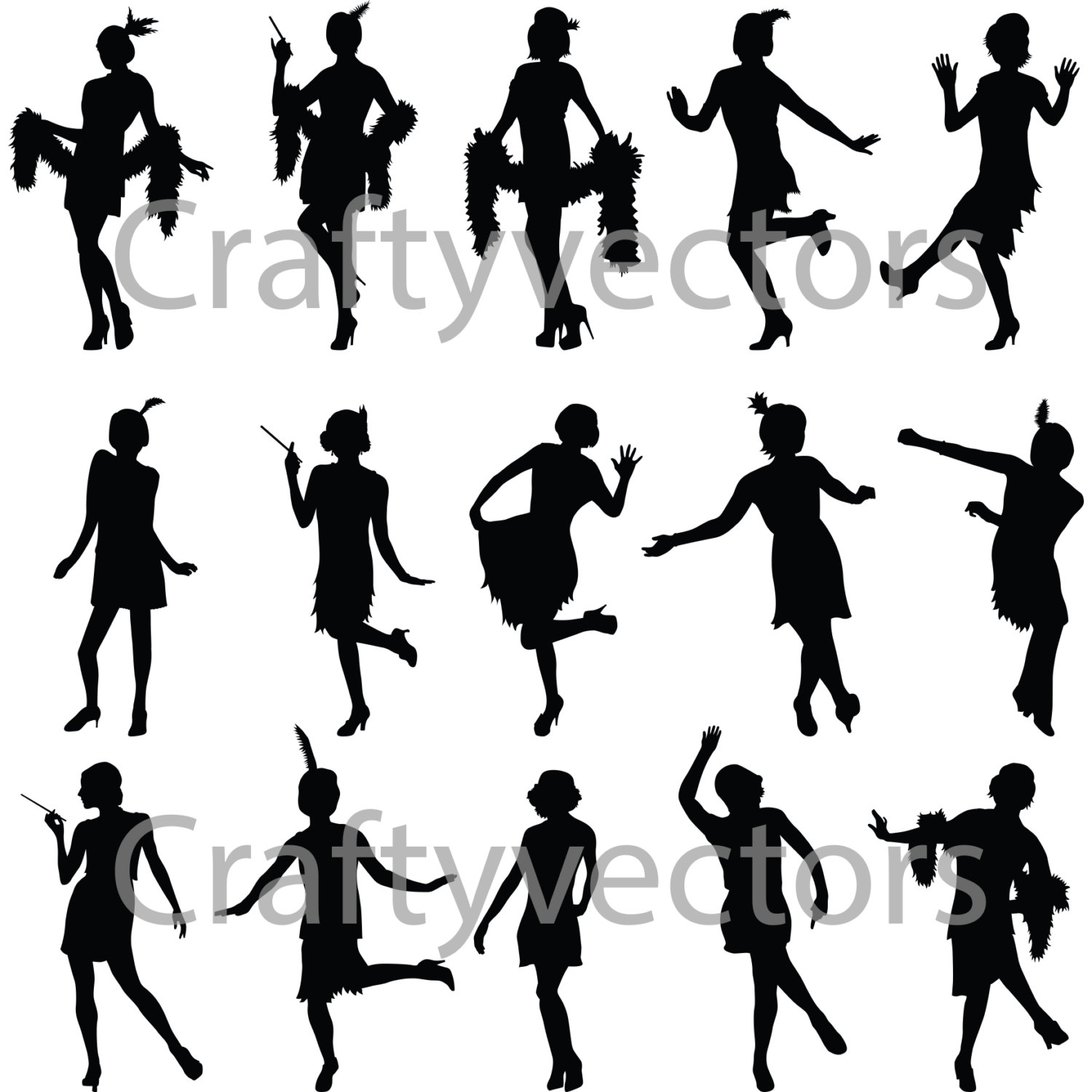 1500x1500 Flapper Girls Silhouette Vector Etsy