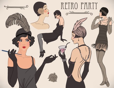 450x346 Flapper Girl Set Retro Women Of Twenties Vector Illustration