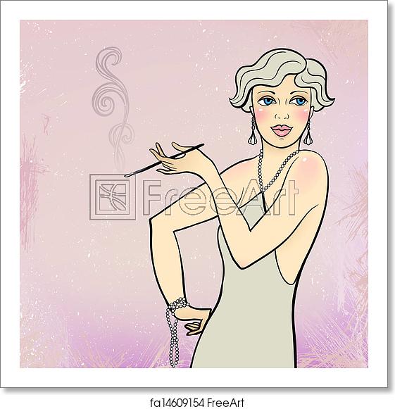 561x581 Free Art Print Of Blonde Flapper Girl Vector Illustration