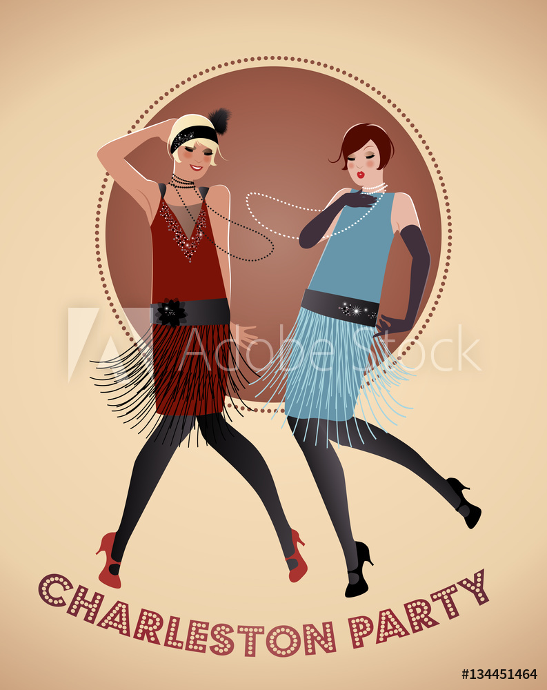 793x1000 Two Flappers Girls Dancing Charleston Vector Illustration Foto