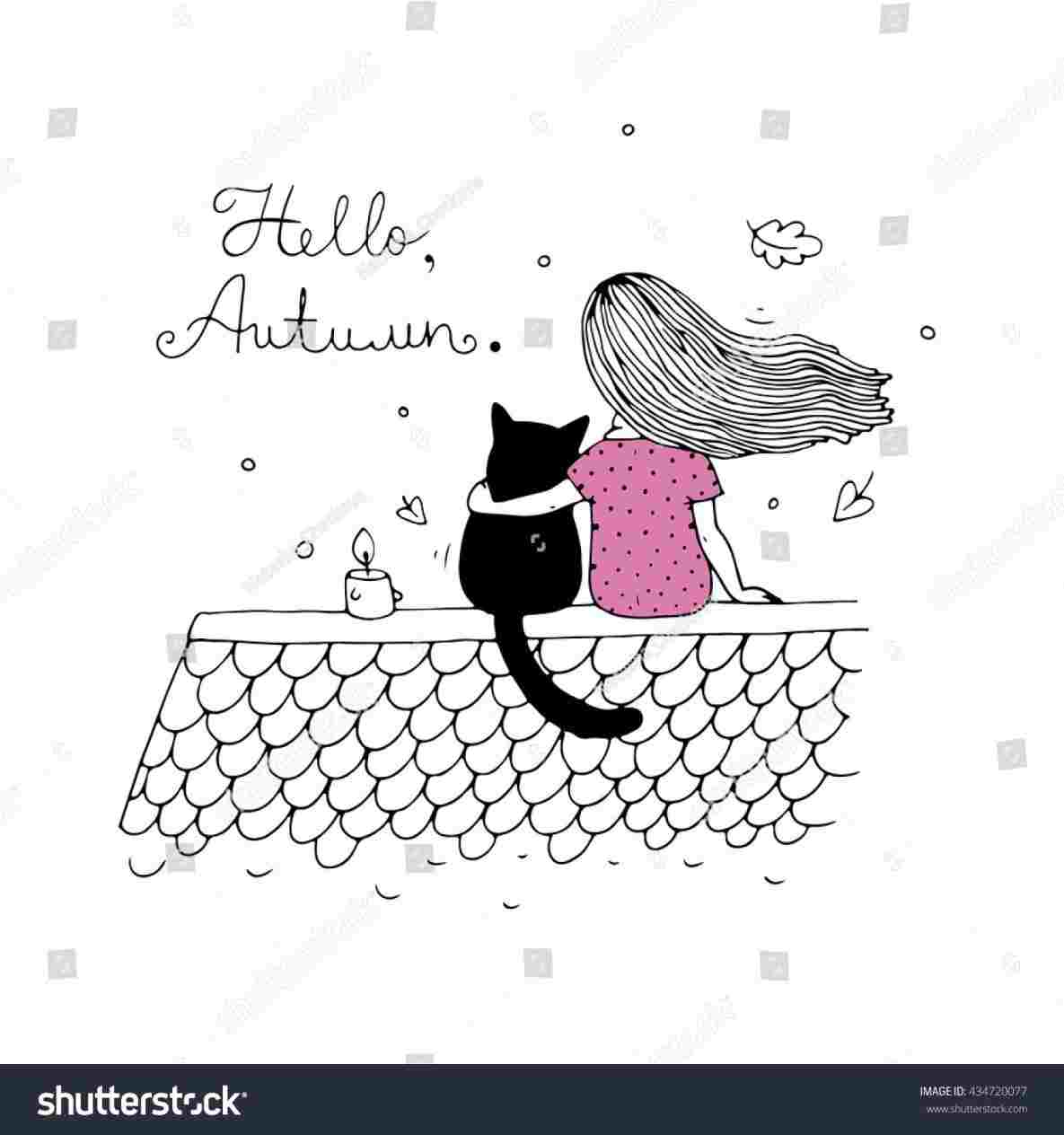 1185x1264 Vector Girl With Black Cat Drawing Silhouette Of A In The Ornament