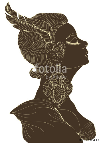354x500 Vector Portrait In Profile Of Elegant Lady In Retro Style Flapper