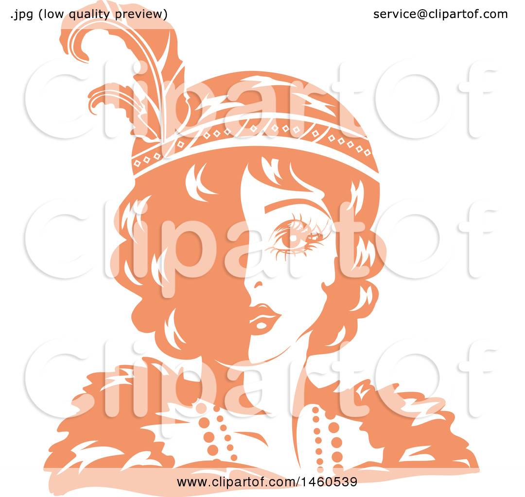 1080x1024 Clipart Of A Retro Orange And White Flapper Girl Wearing