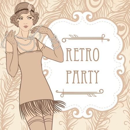 450x450 Flapper Girl Retro Party Invitation Design Vector Illustration