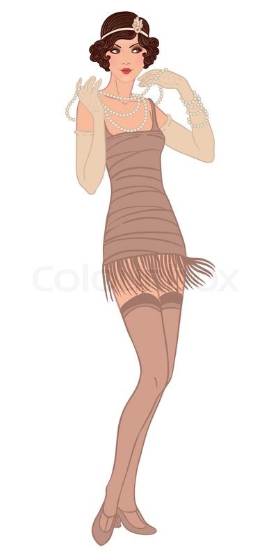 400x800 Flapper Girl Of In Beige Dresses Stock Vector Colourbox