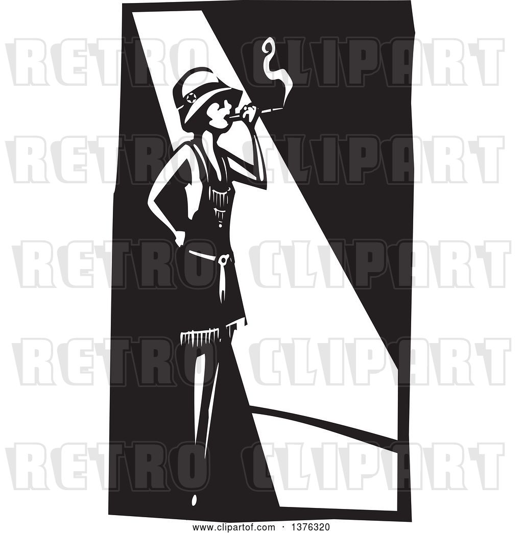 1024x1044 Vector Clip Art Of Retro Woodcut Flapper Girl Smoking A Cigarette