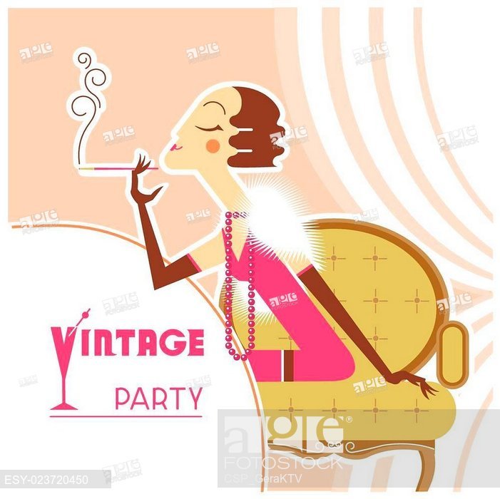 701x700 Vector Vintage Party Flapper Girl With Sigaret, Stock Vector