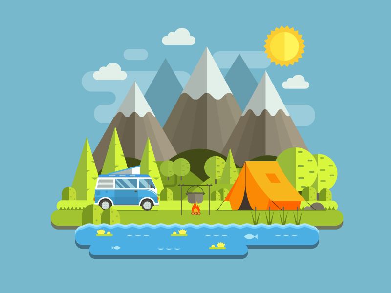 800x600 Camping Travel Landscape Illustration In Flat Design