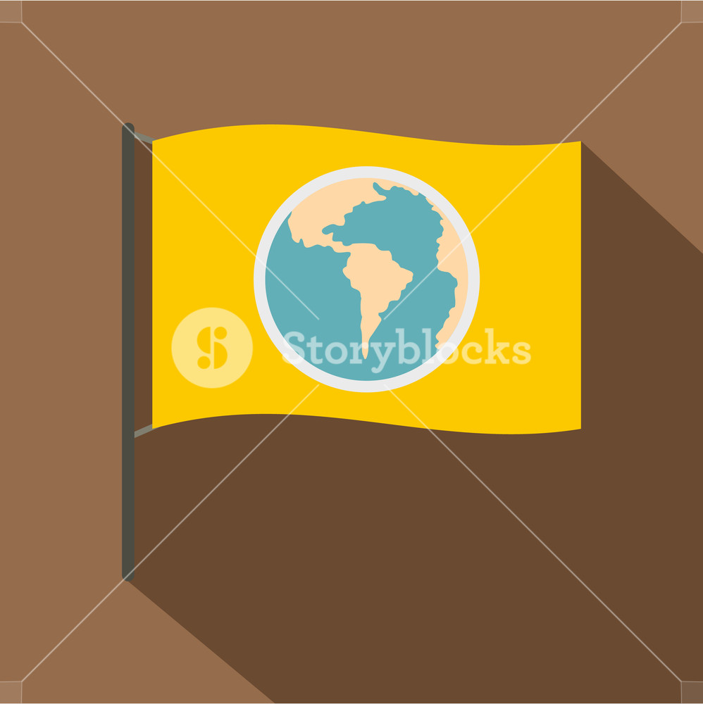 Yellow Flag With The Image Of The Globe Icon Flat Illustration 998x1000 Yellow Flag With The Image Of The Globe Icon Flat Illustration
