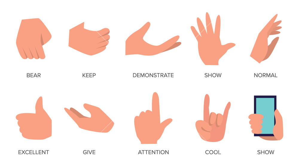 1000x563 Gestures Set Vector Hands In Different Emotions Various Arm