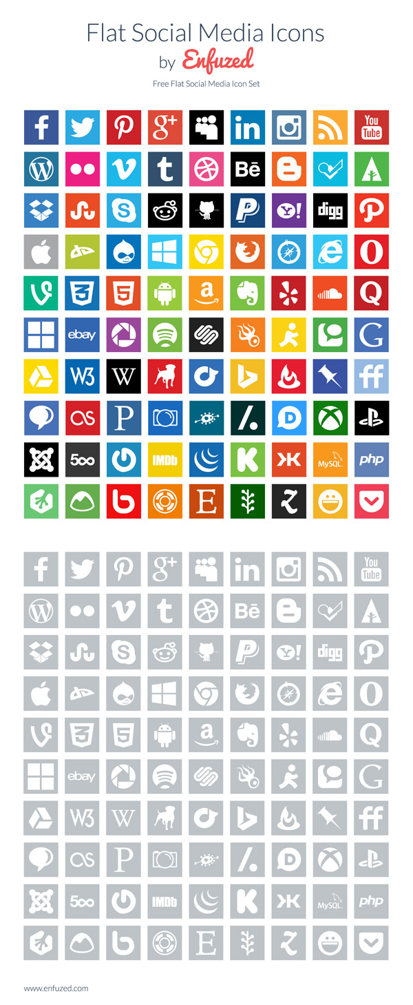 600x1459 Free Flat Social Media Icons