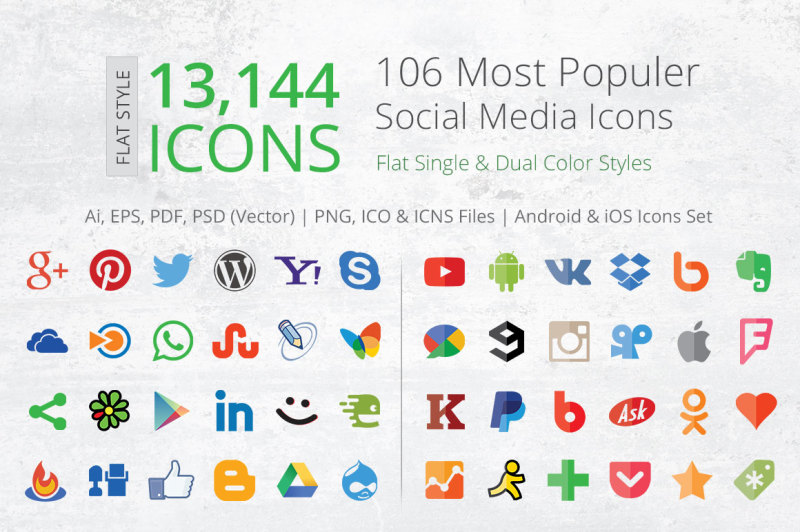 800x532 Flat Social Media Icons