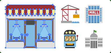 389x186 Flat Buildings Vector Icons With Custom Icon Design Service