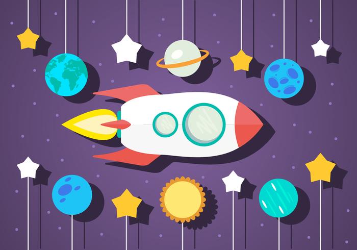 700x490 Flat Space Vector Illustration With Space Ship