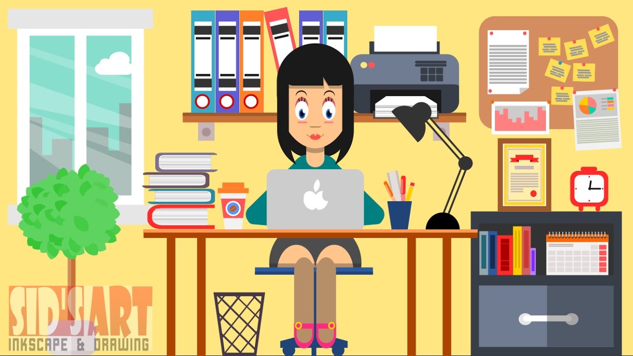 1280x720 Flat Vector Illustration Woman Working In Office Inkscape
