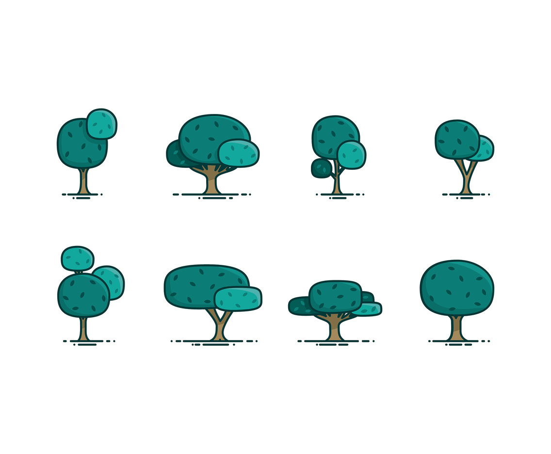 1136x936 Cartoon Tree Flat Vector Vector Art Graphics