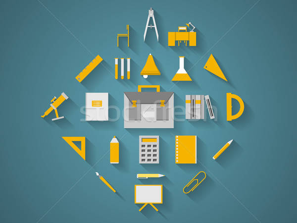 Flat Vector Icons For School Supplies Vector Illustration 600x450 Flat Vector Icons For School Supplies Vector Illustration