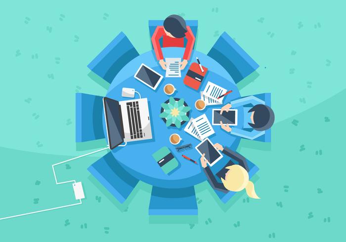 Meeting Table Flat Vector Illustration 700x490 Meeting Table Flat Vector Illustration