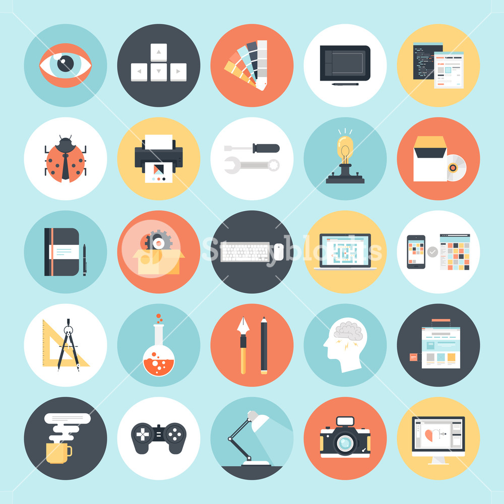 1000x1000 Abstract Flat Vector Icons Of Design And Development Concepts