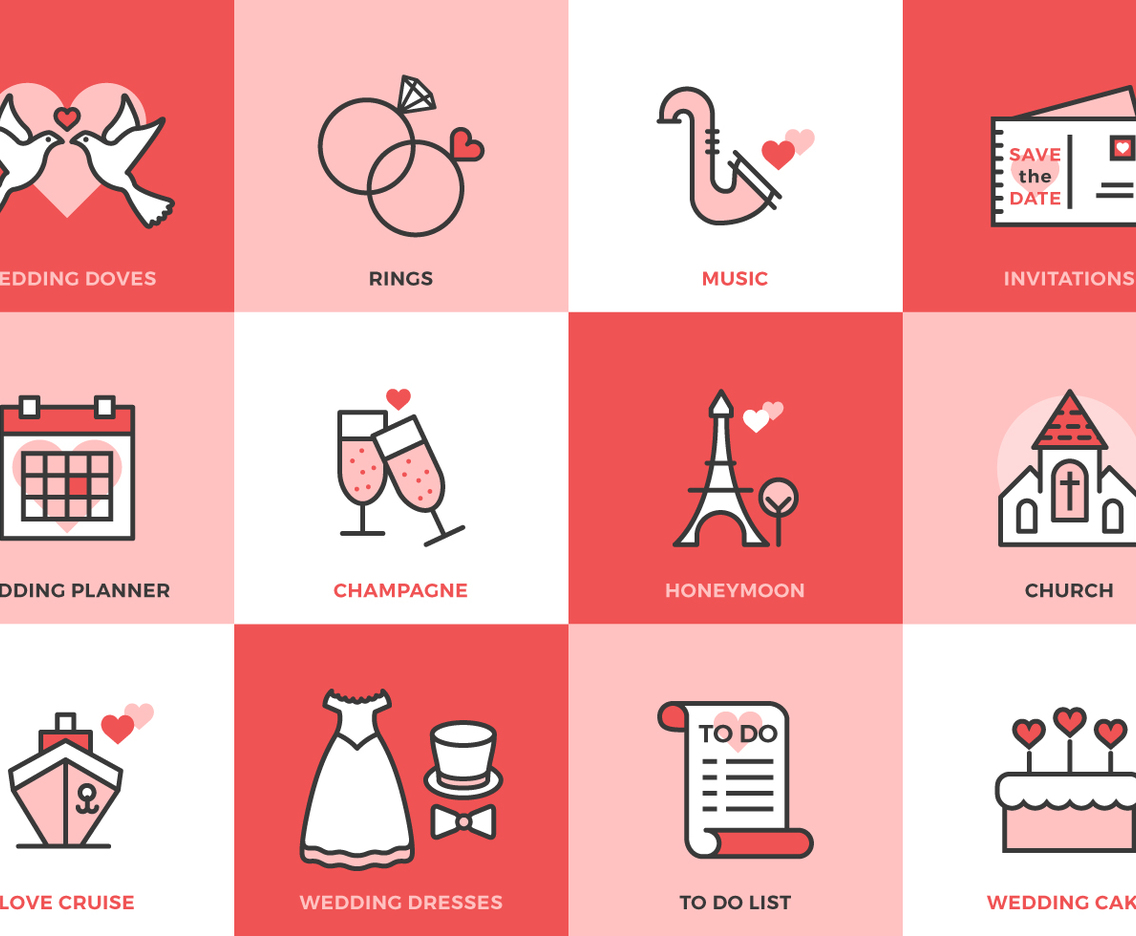 1136x936 Wedding Flat Line Vector Icons Vector Art Graphics