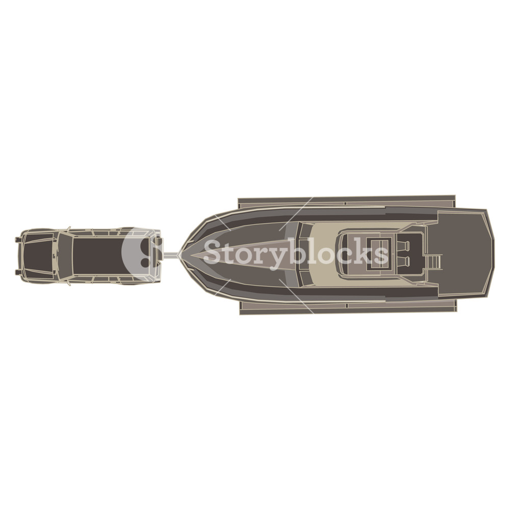 1000x1000 Vector Car Trailer With Boat Flat Icon Isolated Top View