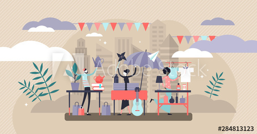 Flea Market Vector Illustration Flat Tiny Swap Meet Event Persons 500x262 Flea Market Vector Illustration Flat Tiny Swap Meet Event Persons