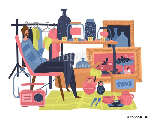 500x400 Market Seller Traditional Flea Market With Secondhand Clothes Toy