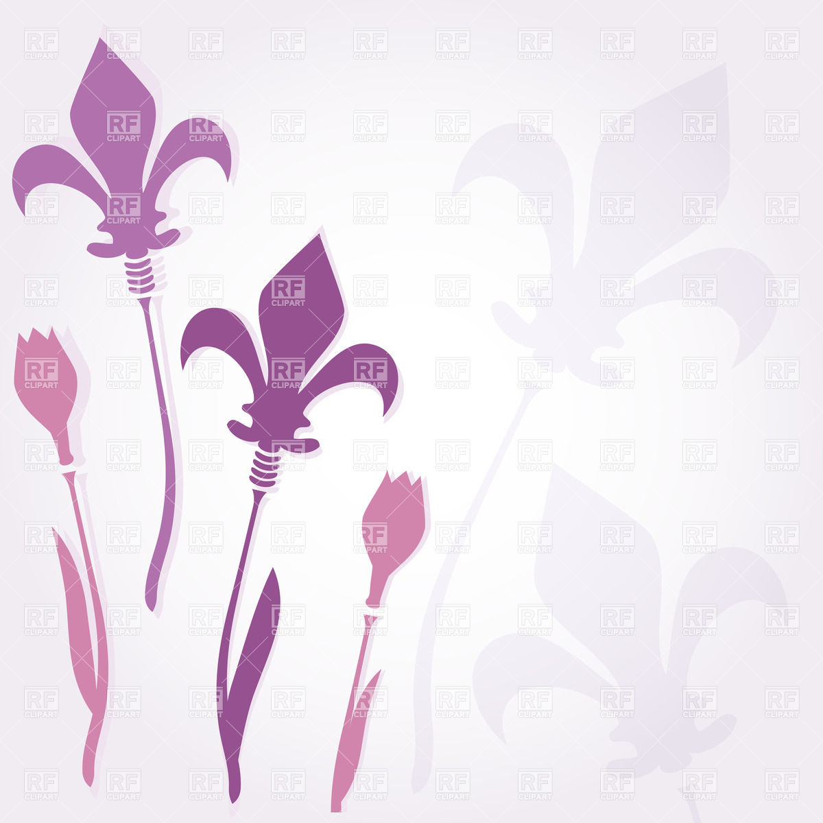 1200x1200 Stylized Purple Flowers With Fleur De Lys Instead Of Bud Vector