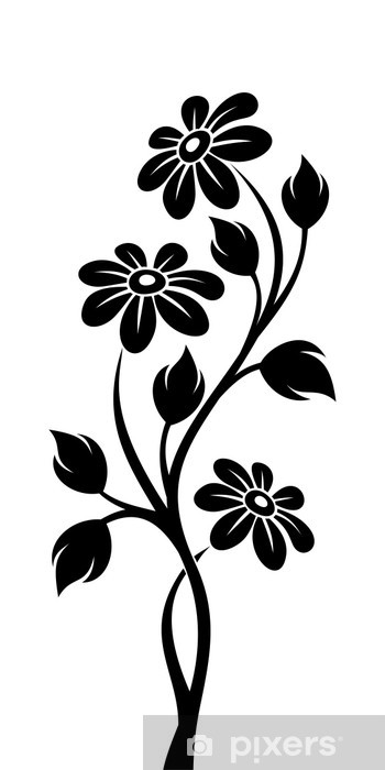350x700 Sticker Silhouette Noire De Branche Avec Des Fleurs Vector