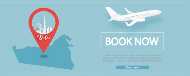 Flight And Ticket Advertising Template With Dubai Map City Pin 626x252 Flight And Ticket Advertising Template With Dubai Map City Pin