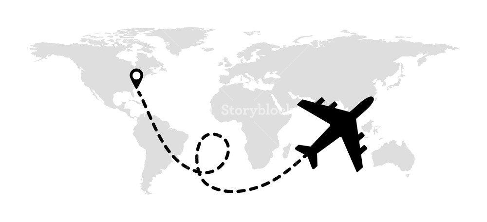 Flying Plane On The Background Of The World Map With A Path 1000x456 Flying Plane On The Background Of The World Map With A Path