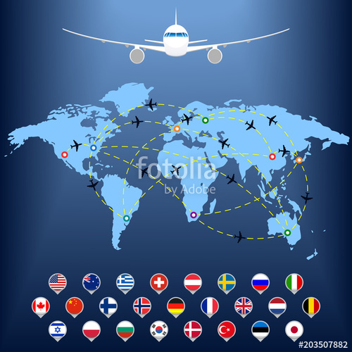Plane Routes Over World Map With Markers Or Map Pointers Travel 500x500 Plane Routes Over World Map With Markers Or Map Pointers Travel