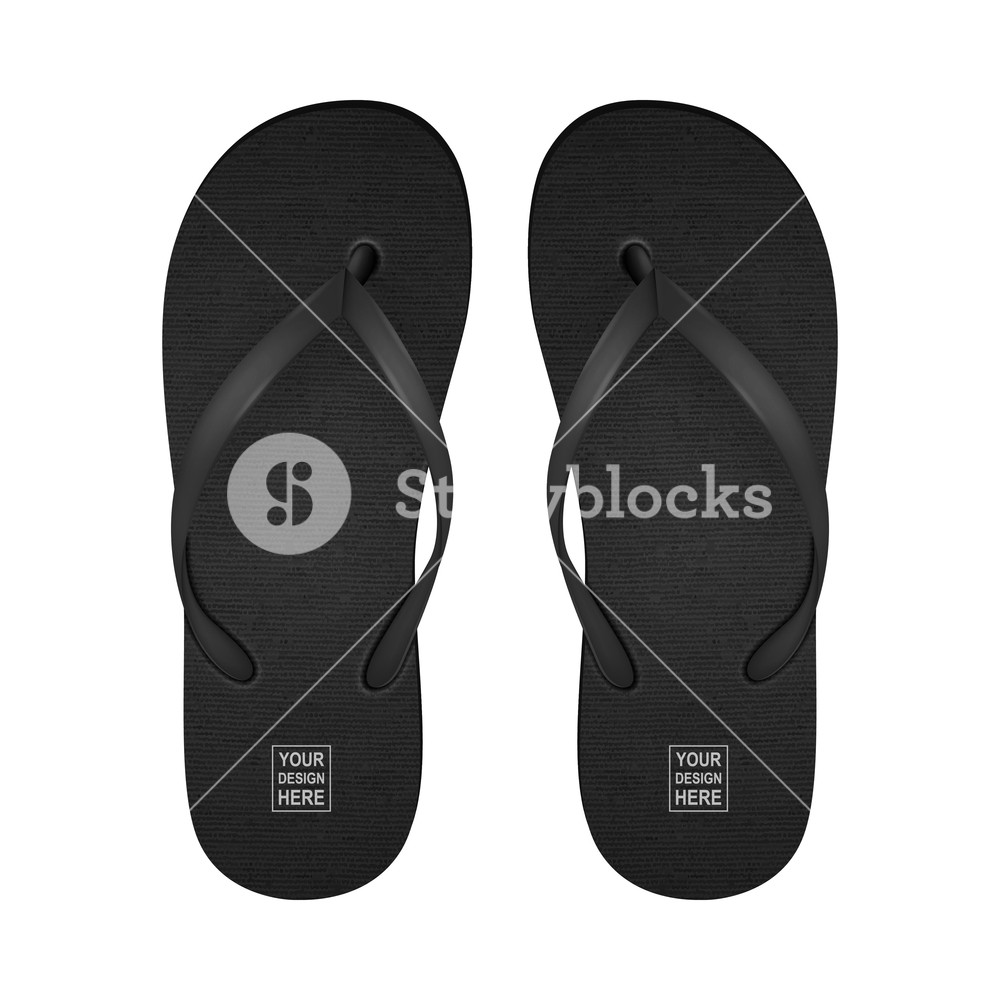 1000x1000 Vector Realistic Black Blank Empty Flip Flop Set Closeup