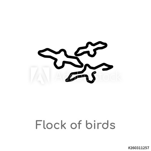 500x500 Outline Flock Of Birds Vector Icon Isolated Black Simple Line