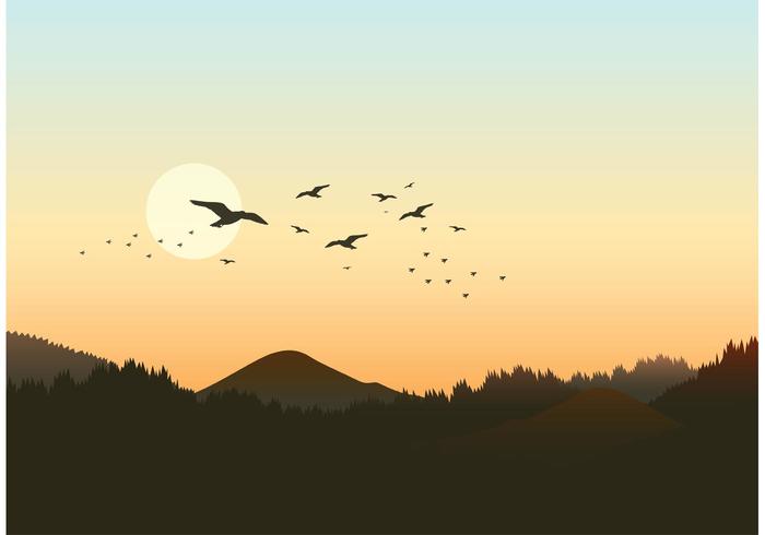 700x490 Free Forest Landscape With Flock Of Birds Vector