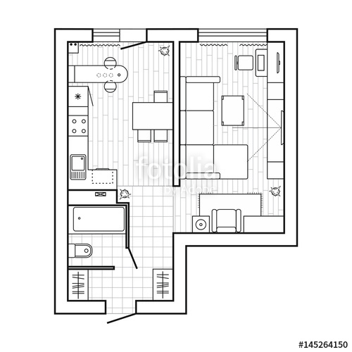 500x500 Architectural Set Of Furniture Design Elements For Floor Plan