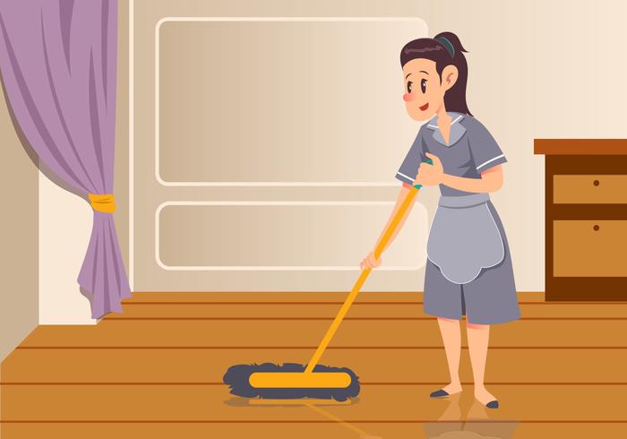 700x490 Maid Sweeping Floor Vector
