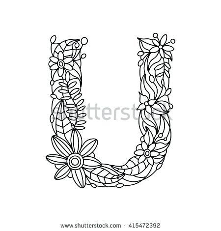 450x470 Floral Alphabet Letter Coloring Book For Adults Vector