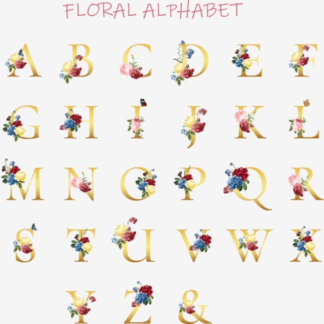 640x640 Floral Golden Alphabet Vector And Png Art Font For Free Download