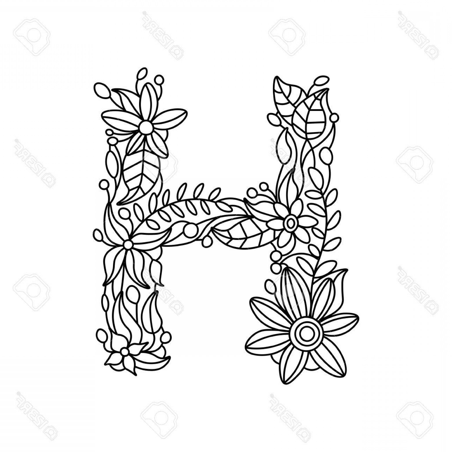 1560x1560 Photostock Vector Floral Alphabet Letter Coloring Book For Adults
