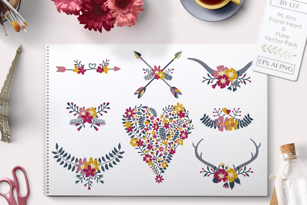1000x667 Floral Heart And Banner Vector Graphic
