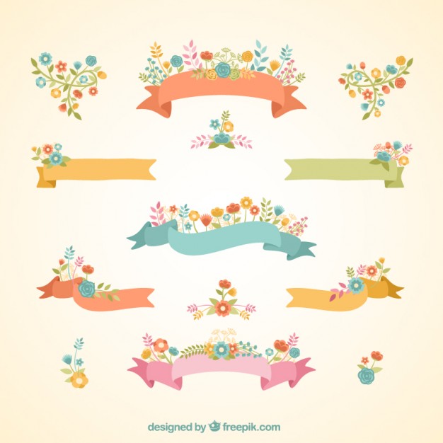 626x626 Floral Ribbon Banners Vector Free Download