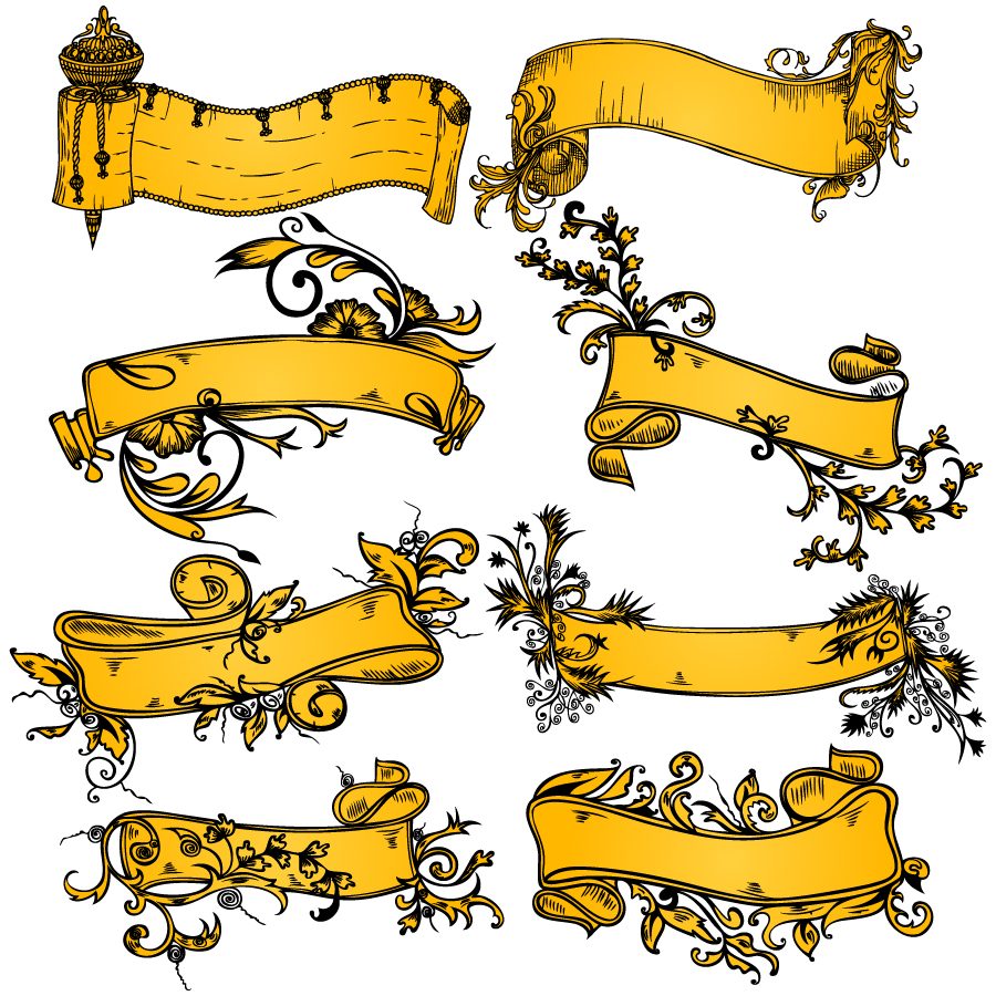 900x900 Hand Drawn Floral Banner Vector And Photoshop Brush Pack