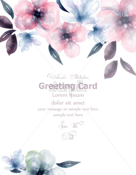 469x600 Spring Flowers Watercolor Card Vector Delicate Blooming Floral