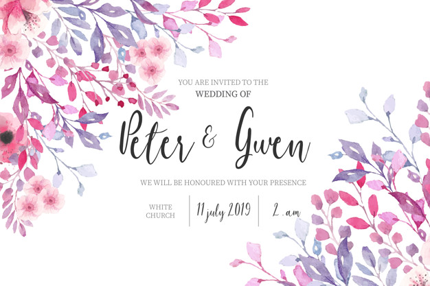 Watercolor Wedding Invitation With Floral Border Vector Free 626x417 Watercolor Wedding Invitation With Floral Border Vector Free